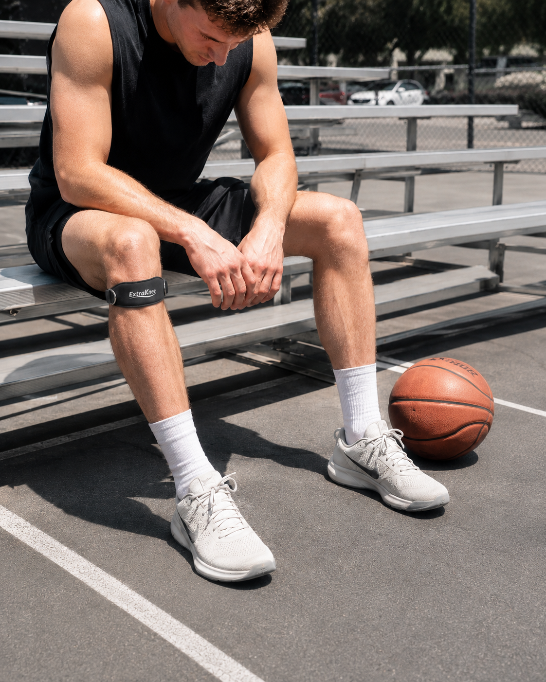 Black ExtraKnee strap worn after basketball